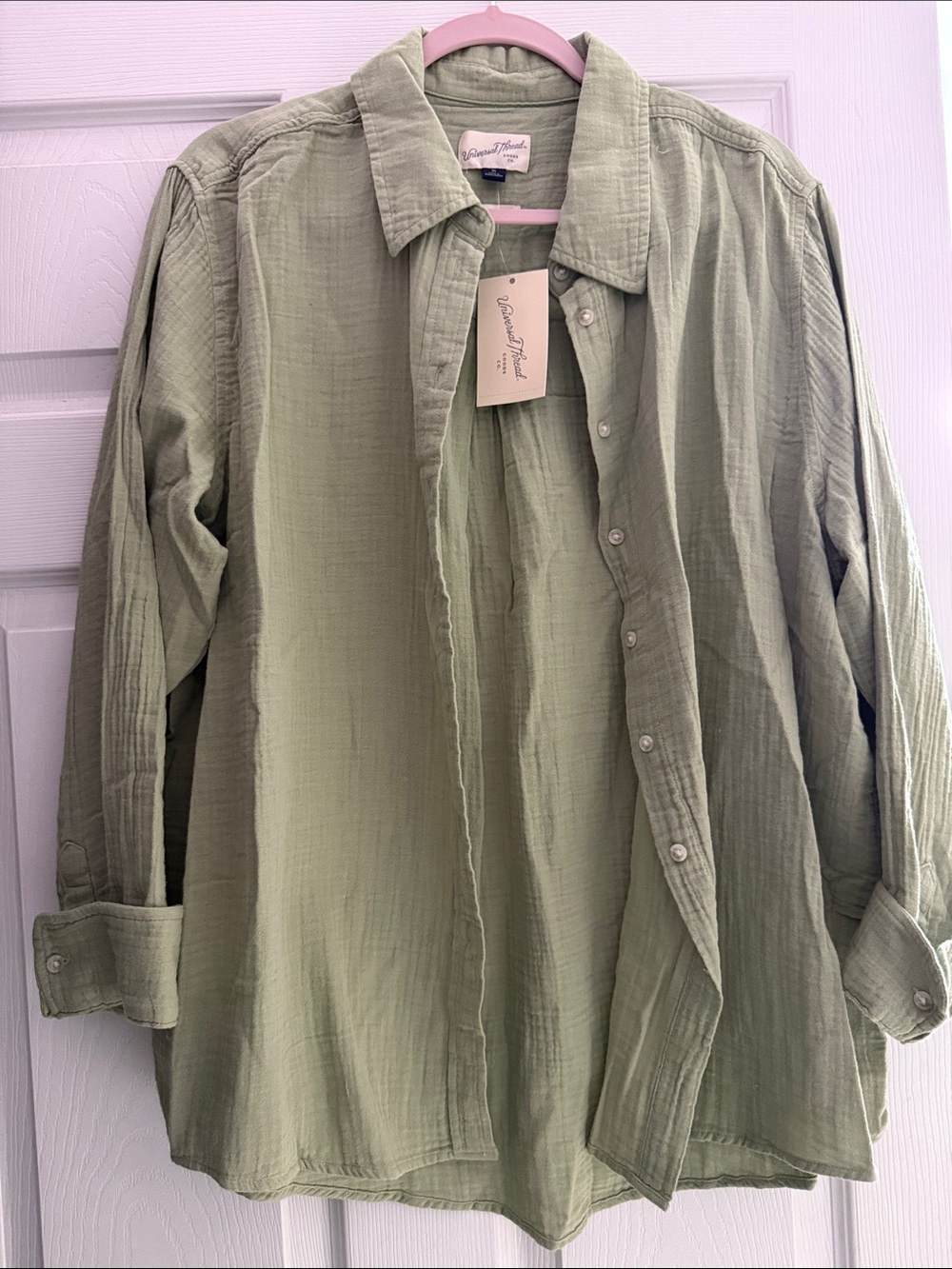 Universal Thread Olive Green Women's Button-Down Gauze Shirt